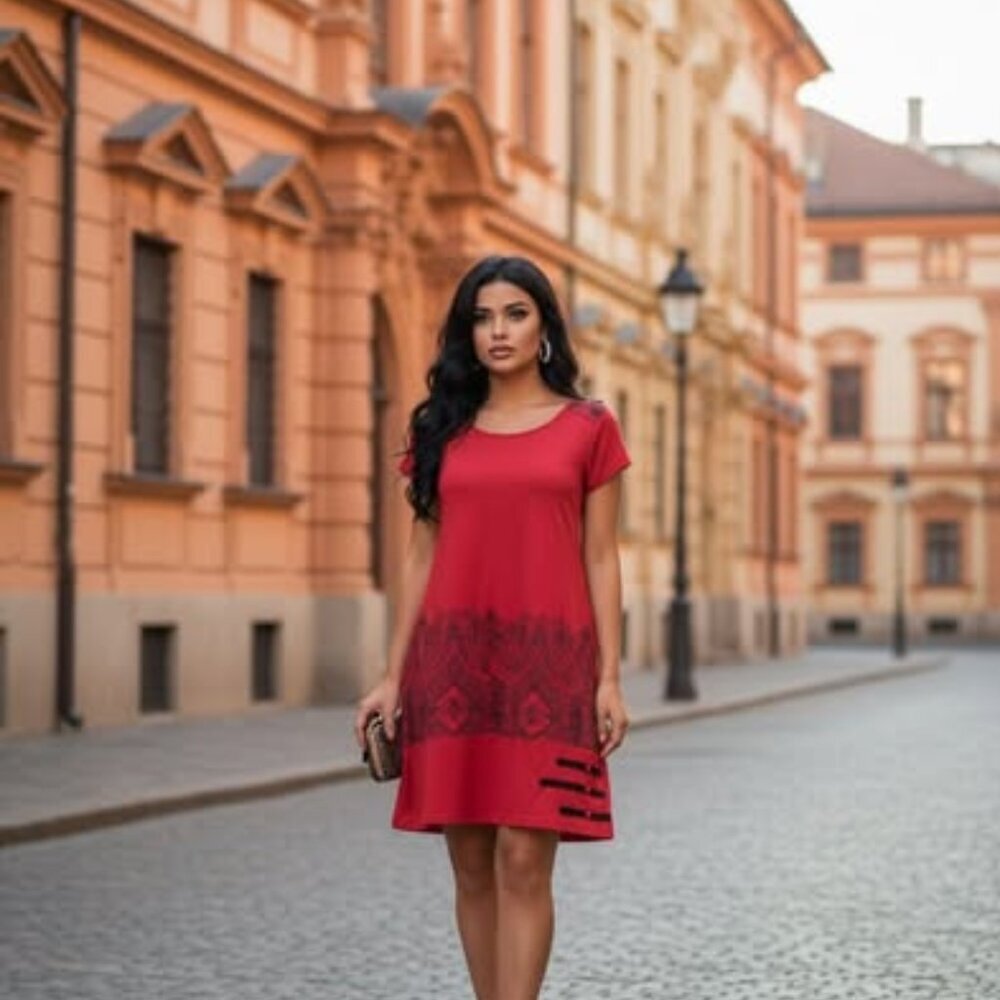 COLINE RED CRISS CROSS DRESS
